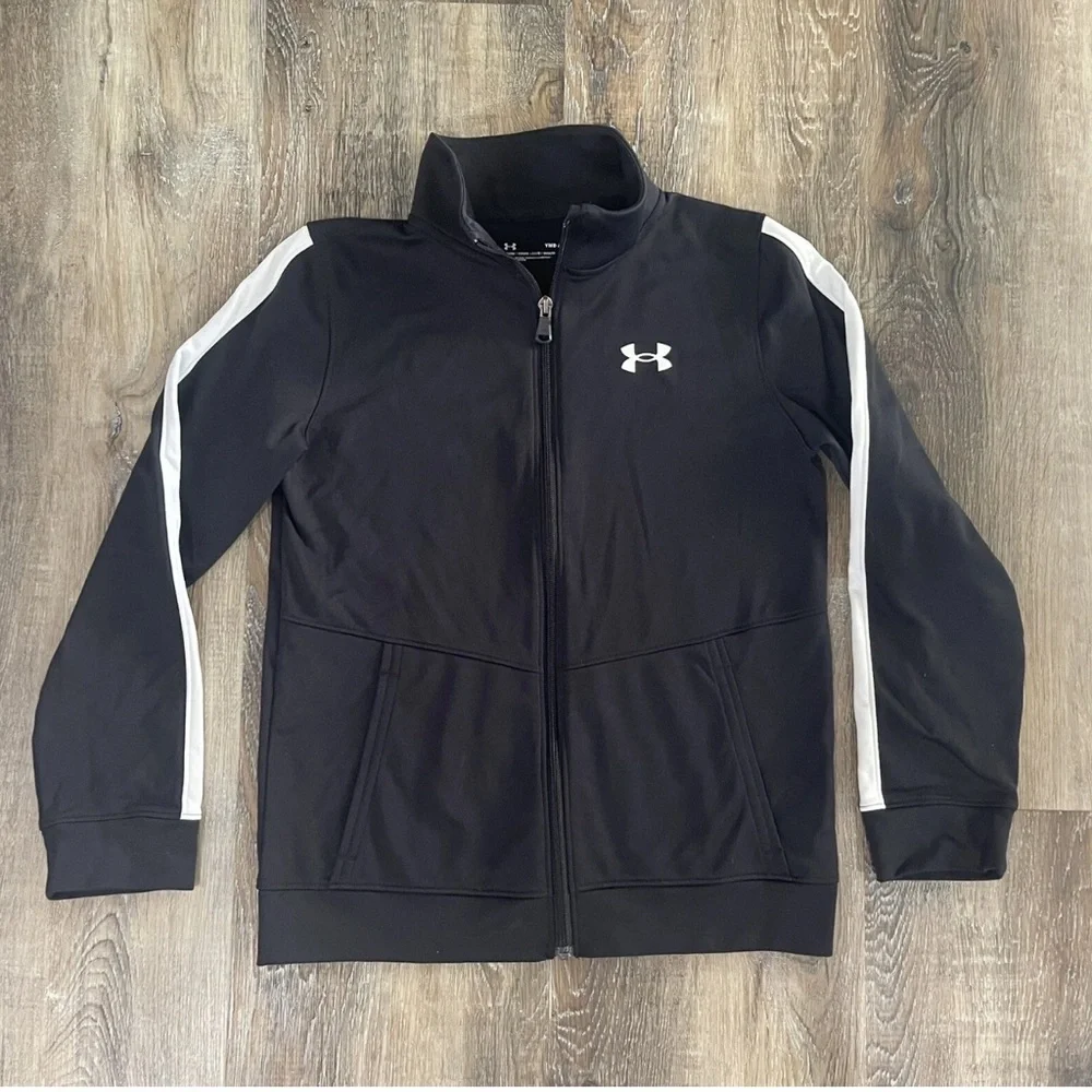 Boys Under Armour Black and White Zip-Up Track Jacket, Sz Youth Medium - Picture 1 of 1